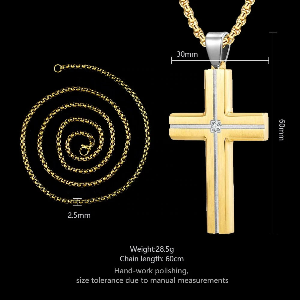 Modern Two-Tone Cross Pendant Necklace with Zircon