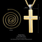 Modern Two-Tone Cross Pendant Necklace with Zircon