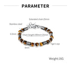 Men's Beaded Bracelet with Tiger's Eye and Stainless Steel