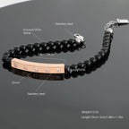 Rose Gold Bar & Black Beaded Zirconia Bracelet