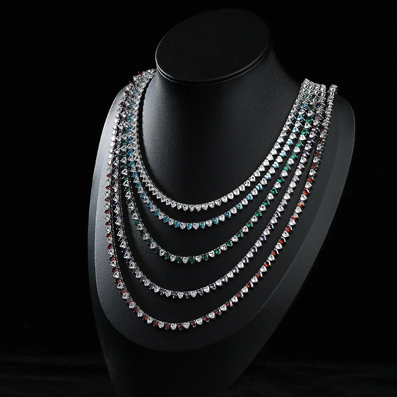 Heart Cubic Zirconia Two-Tone Tennis Chain Necklace