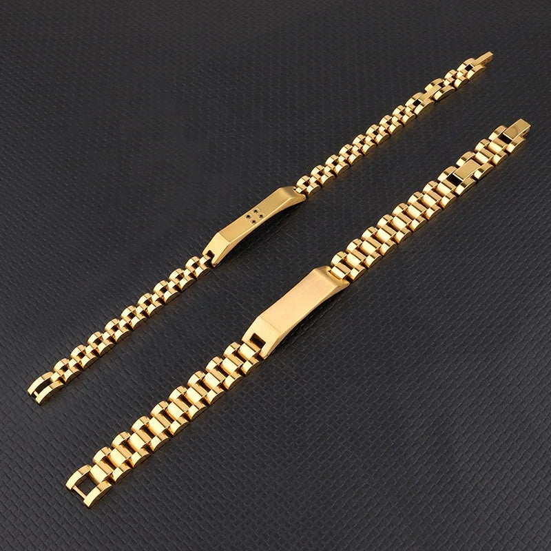 Gold Tone Stainless Steel Watch Band Bracelet Set