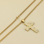 Two-Tone Patterned Cross Pendant Necklace