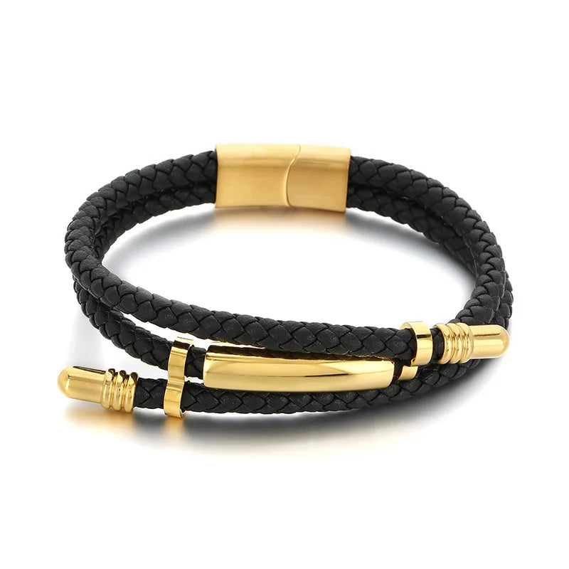 Men's Braided Leather Bracelet with Magnetic Clasp