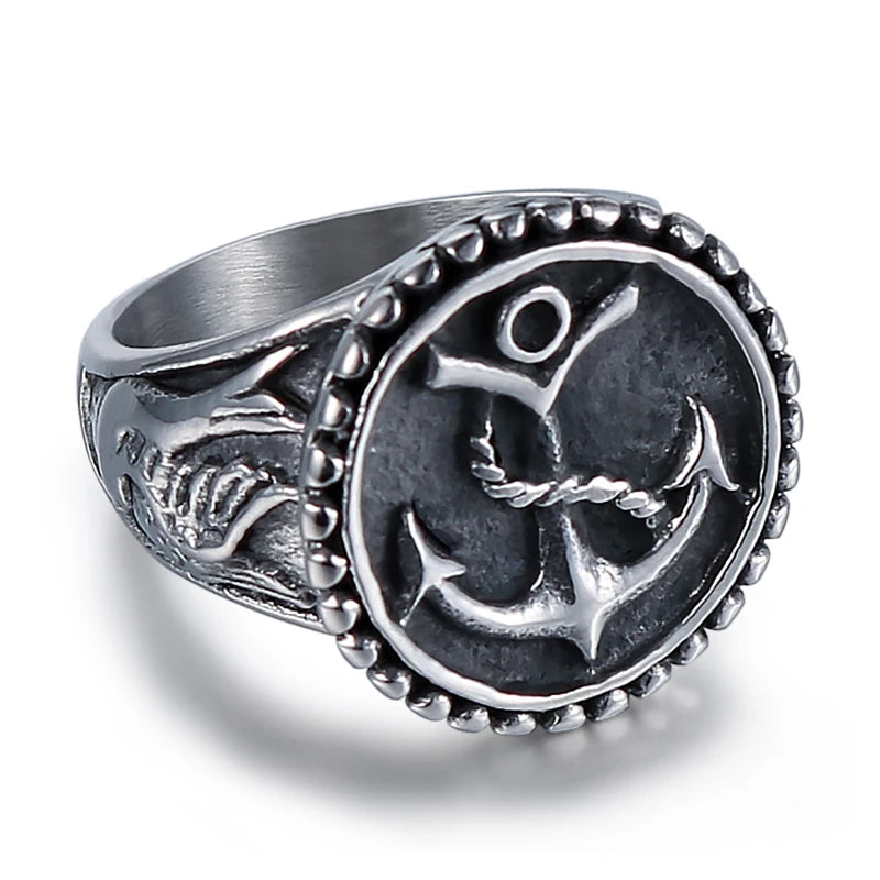 Silver-Tone Anchor Command Ring