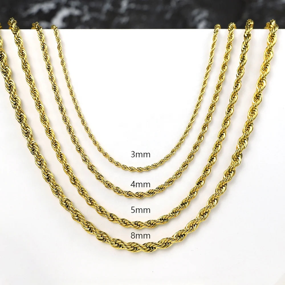 Gold Plated Stainless Steel Twisted Rope Chain Necklace