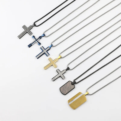 Classic Polished Steel Cross Necklace