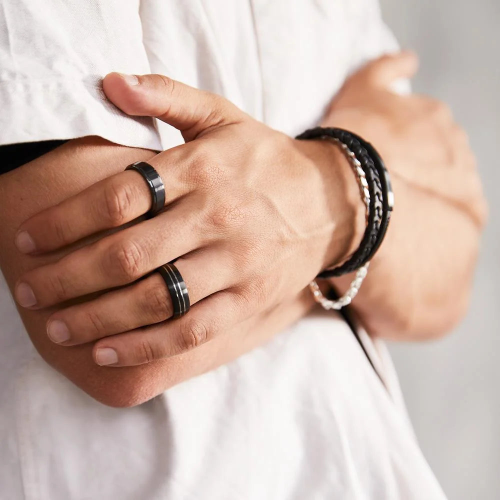 Men's Two-Tone Brushed Titanium Magnetic Therapy Ring