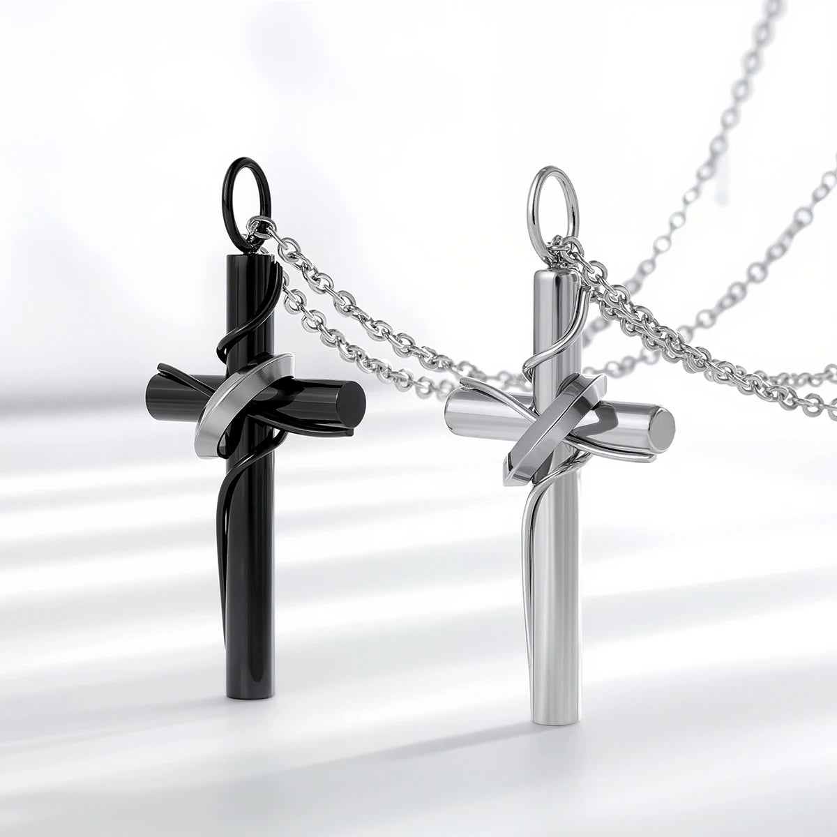Silver-Tone Ringed Cross Necklace