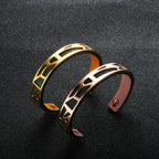 Geometric Steel Cuff Bracelet with Leather Inlay