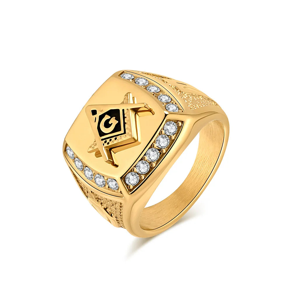 Men's Vintage Freemason Stainless Steel Statement Ring