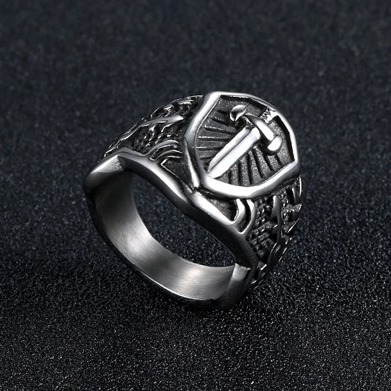 Men's Vintage Stainless Steel Knight Shield Sword Ring