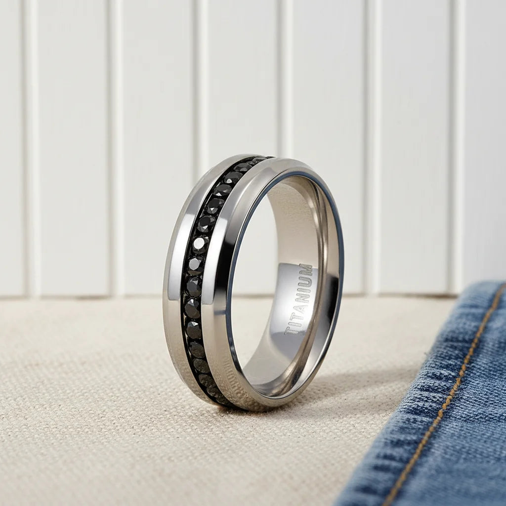 Silver-Tone Zirconia Inlay Ring