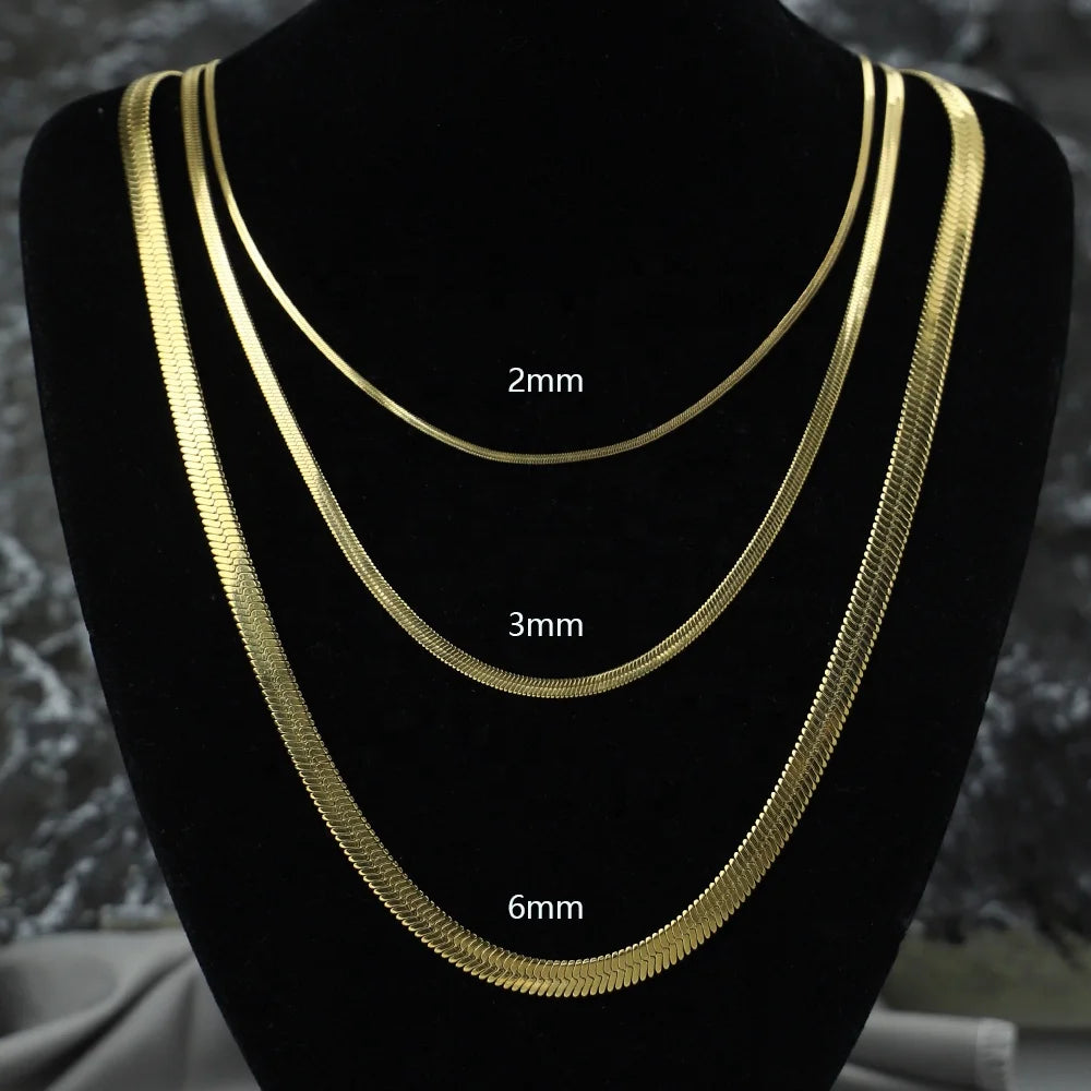 Polished Stainless Steel Snake Chain Necklace Gold & Silver