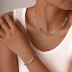 Paperclip Link Chain Necklace Bracelet Jewelry Set