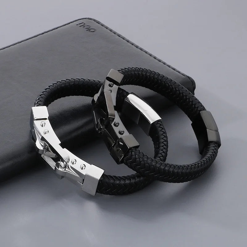 Men's Braided Leather Cross Buckle Bracelet