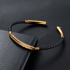 Men's Gold-Plated Braided Leather Cubic Zirconia Bracelet