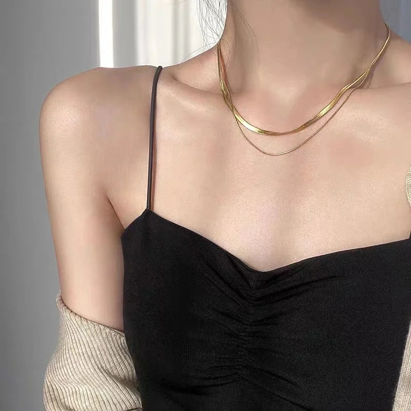 Polished Stainless Steel Snake Chain Necklace Gold & Silver