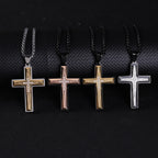 Men's Two-Tone Zircon Inlaid Cross Necklace