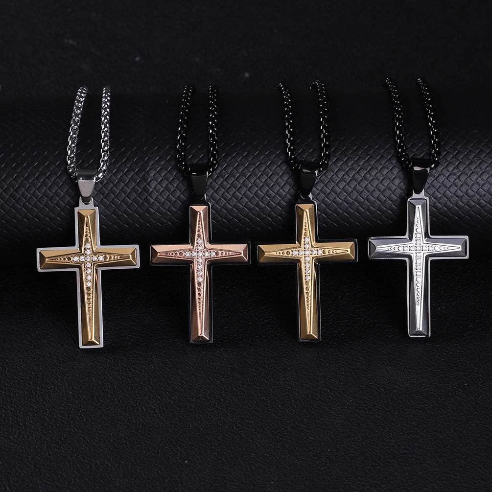 Silver-Tone Crystal Cross Necklace