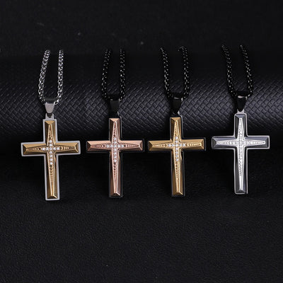 Two-Tone Zircon Cross Pendant Necklace