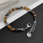 Men's Beaded Bracelet with Tiger's Eye and Stainless Steel