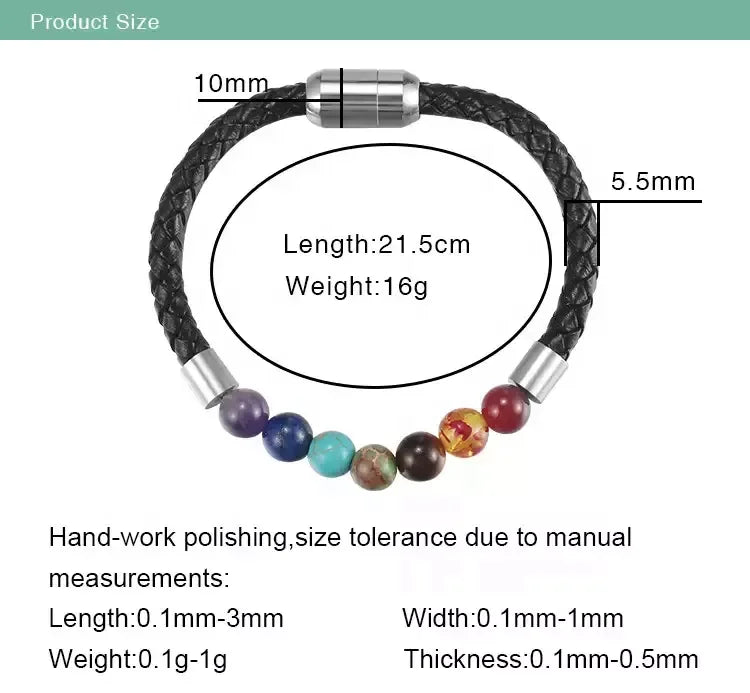 Rainbow Chakra Gemstone Beaded Braided Leather Bracelet