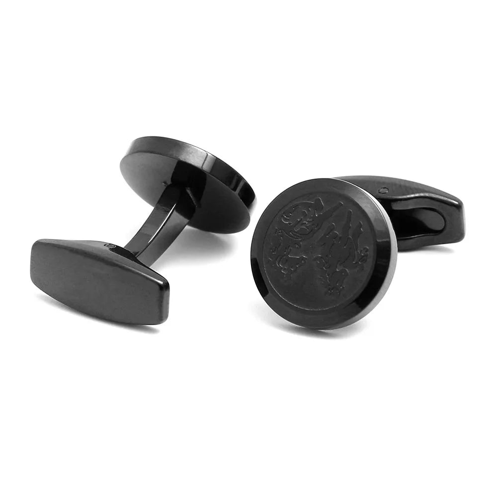 Engraved Steel Equestrian Cufflinks for Men