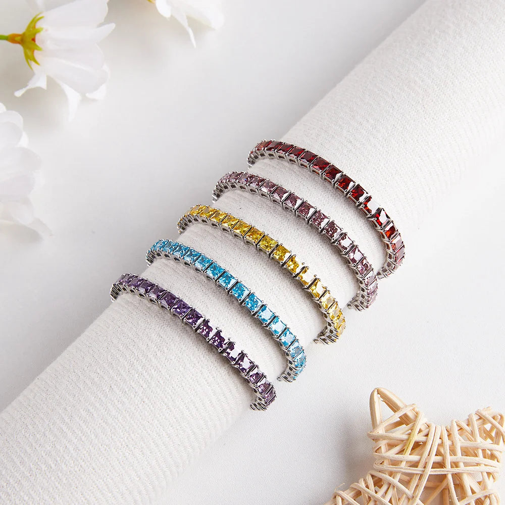 Silver with Crystal Square Tennis Bracelet