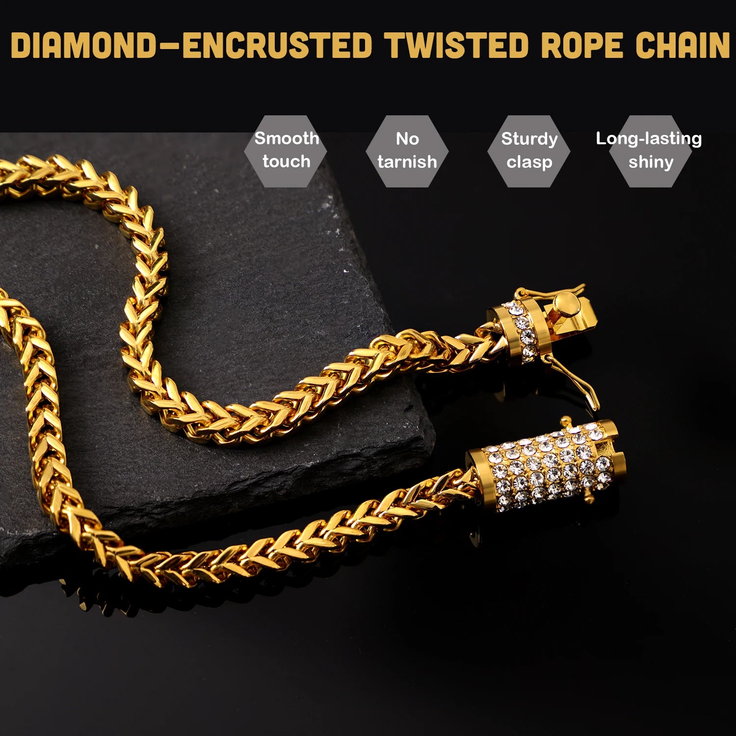 Men's Hip Hop Gold Silver Twisted Rope Chain Necklace