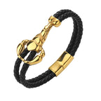 Men's Gold Scorpion Black Braided Leather Magnetic Bracelet