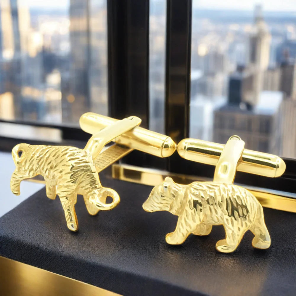Gold Bull and Bear Textured Cufflinks Set