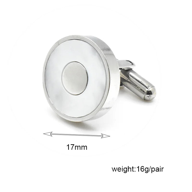 Mother of Pearl Inlay Circle Silver Tone Cufflinks