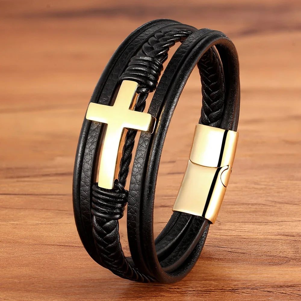 Gold Cross Braided Bracelet