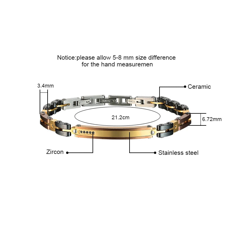 Men's Multi-Tone Ceramic Stainless Steel Bar Bracelet
