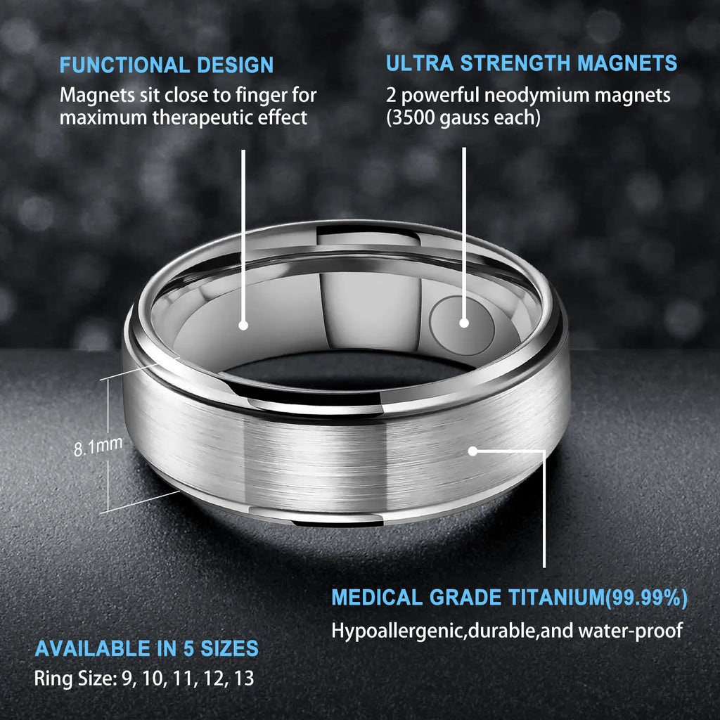 Men's Two-Tone Brushed Titanium Magnetic Therapy Ring