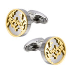 Two-Tone Silver Gold Leaf Cutout Round Cufflinks