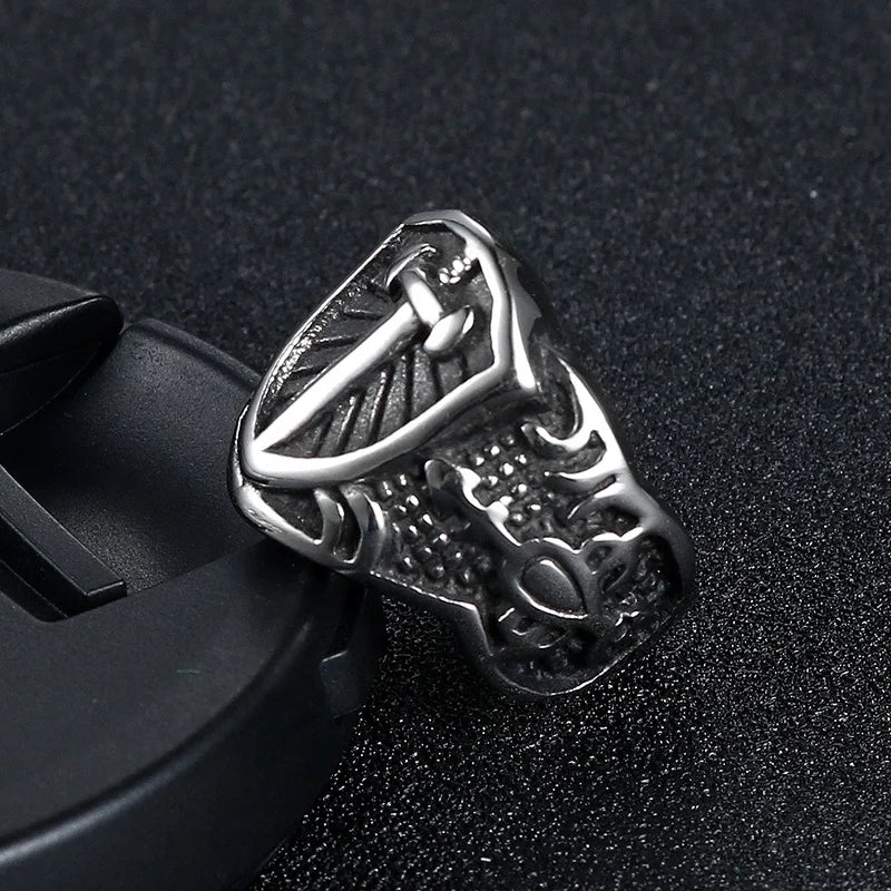 Men's Vintage Stainless Steel Knight Shield Sword Ring