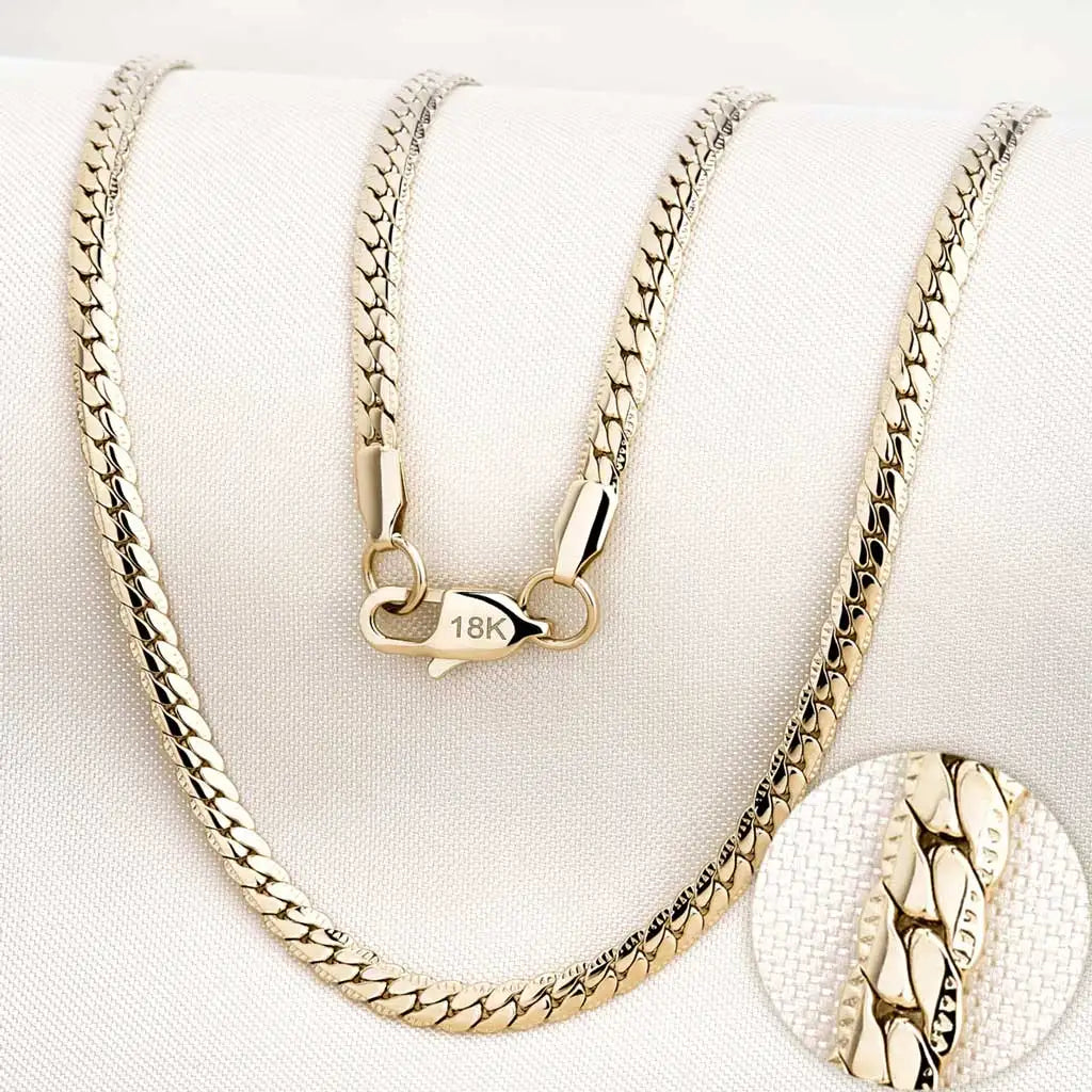 Gold Plated Flat Cuban Link Chain Necklace