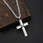 Men's Two-Tone Cross Pendant Byzantine Chain Necklace
