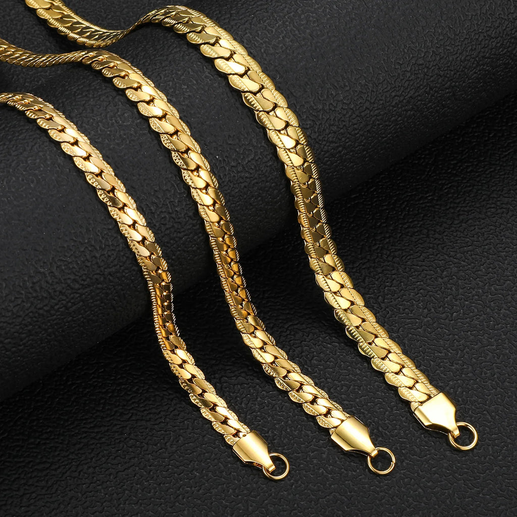 Gold Plated Flat Cuban Link Chain Necklace