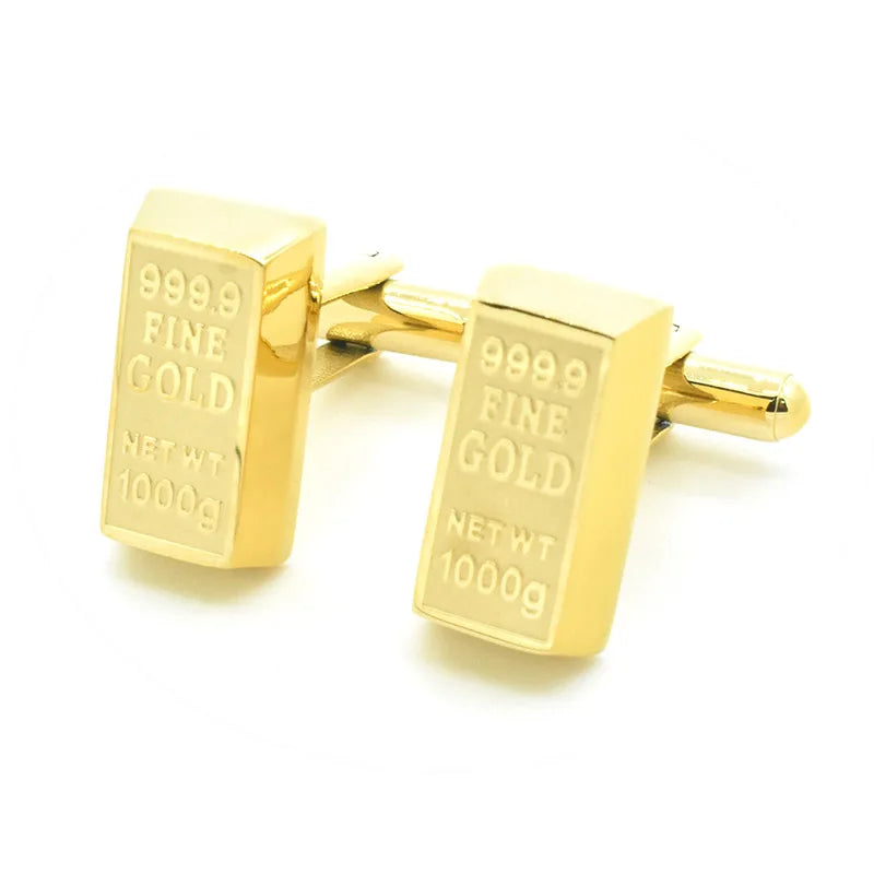 Gold Bar Novelty Cufflinks for Business Suit Shirts