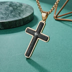 Men's Carbon Fiber Cross Pendant with Star Necklace