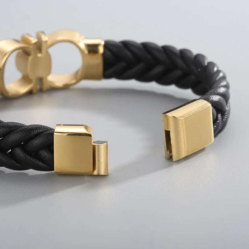 Gold Leather Accent Bracelet