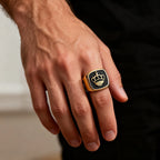 Gold-Plated Stainless Steel Engraved Crown Signet Ring