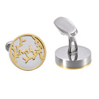 Two-Tone Silver Gold Leaf Cutout Round Cufflinks