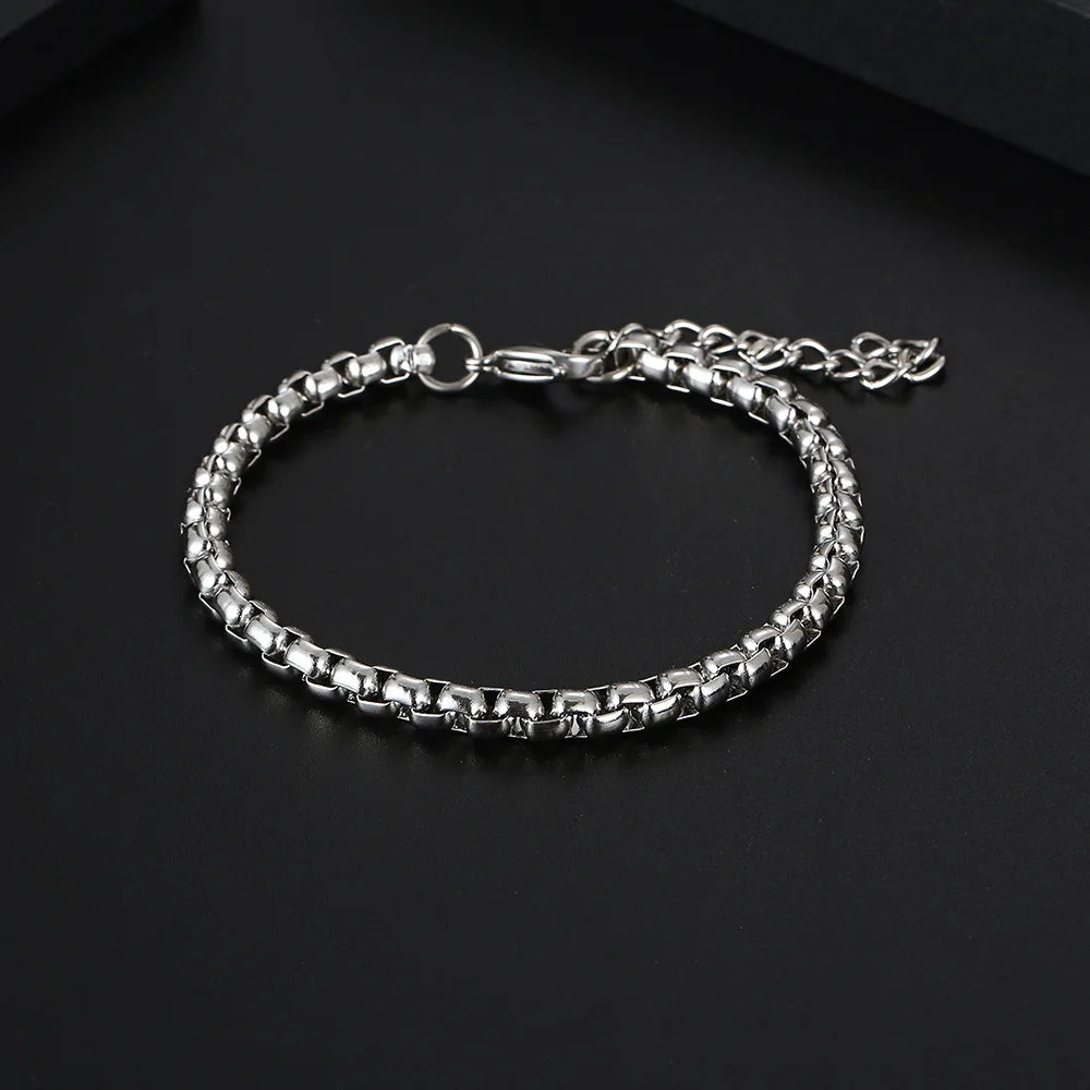 Polished Silver Box Link Adjustable Chain Bracelet