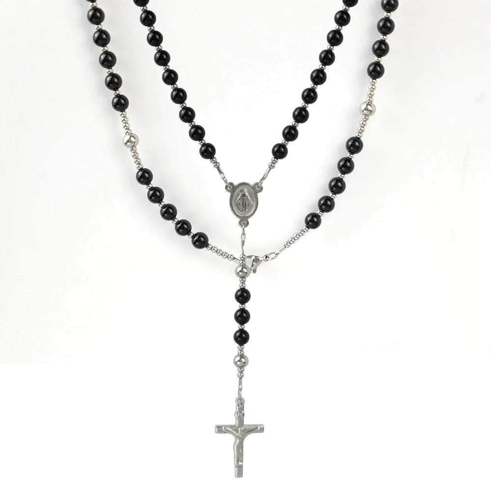 Silver-Tone Agate Cross Necklace