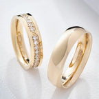 Polished Gold Tone Plain and Stone Set Couple Rings