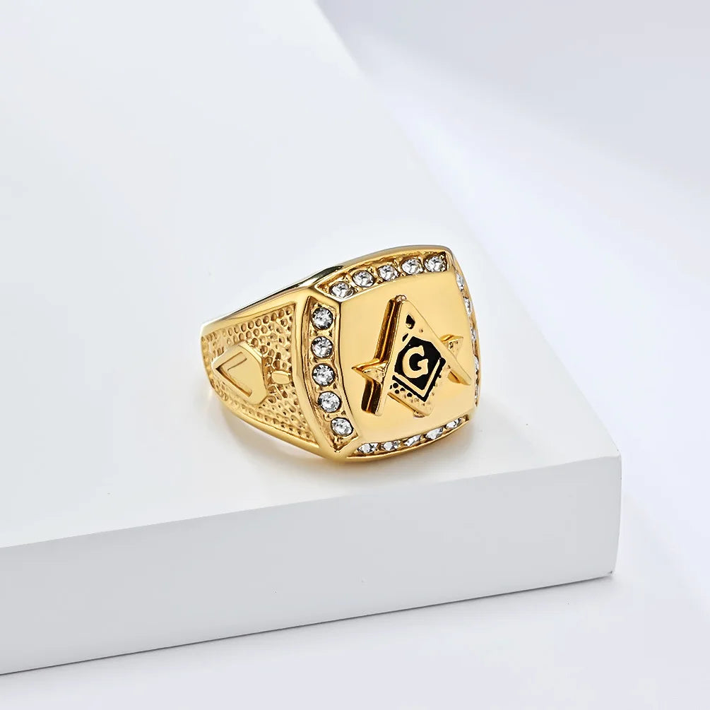 Men's Vintage Freemason Stainless Steel Statement Ring